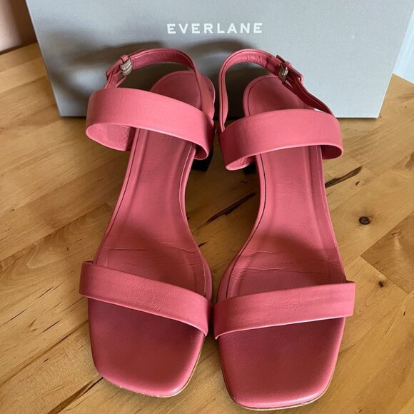 Everlane The Double-Strap Pink Leather Block Heel Sandal Women's Size 8 - Picture 3 of 6